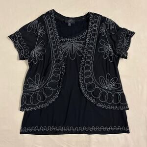 Investments Women’s Black Embroidered 2-in-1 Shirt Size 1X